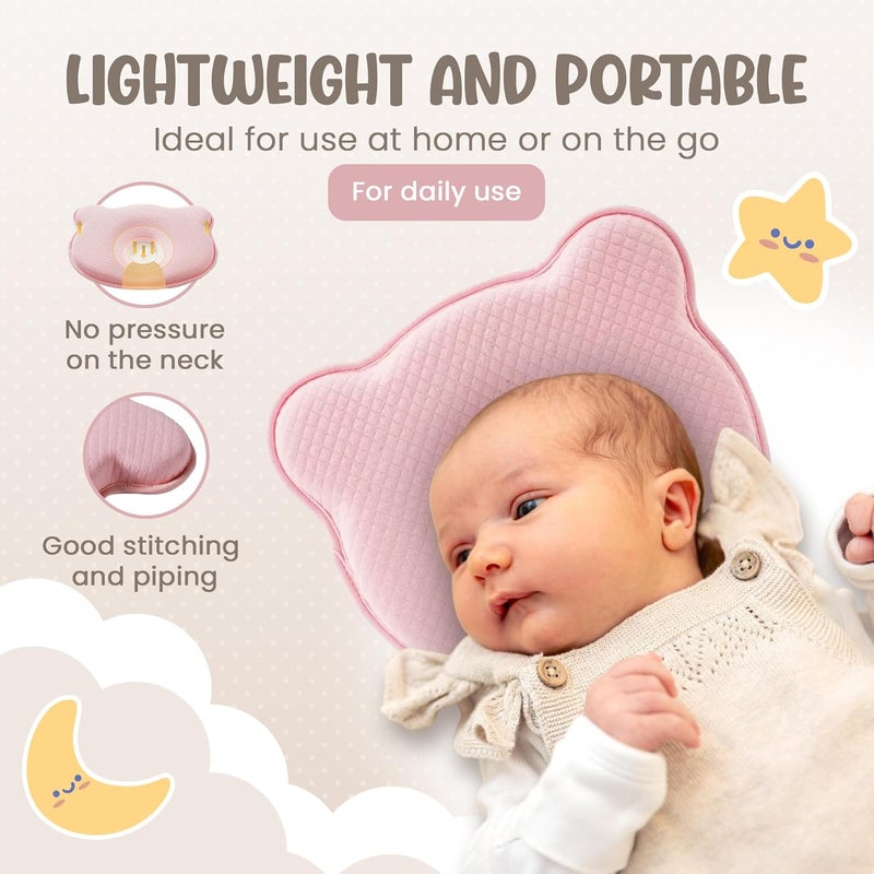 MarBoost Soft and Breathable Baby Pillow with Memory Foam and Bear Design (Pink) - Image 4